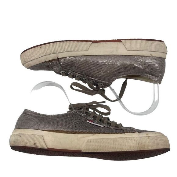 Superga Womens Sneaker Shoes Lace Up Sequins Low Top Metallic Silver Size 40 - Picture 1 of 11